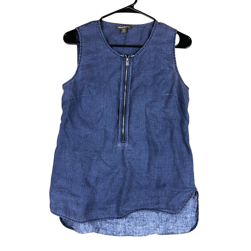 Tommy Bahama Sleeveless Chambray Zip-Front Tank Top in Blue